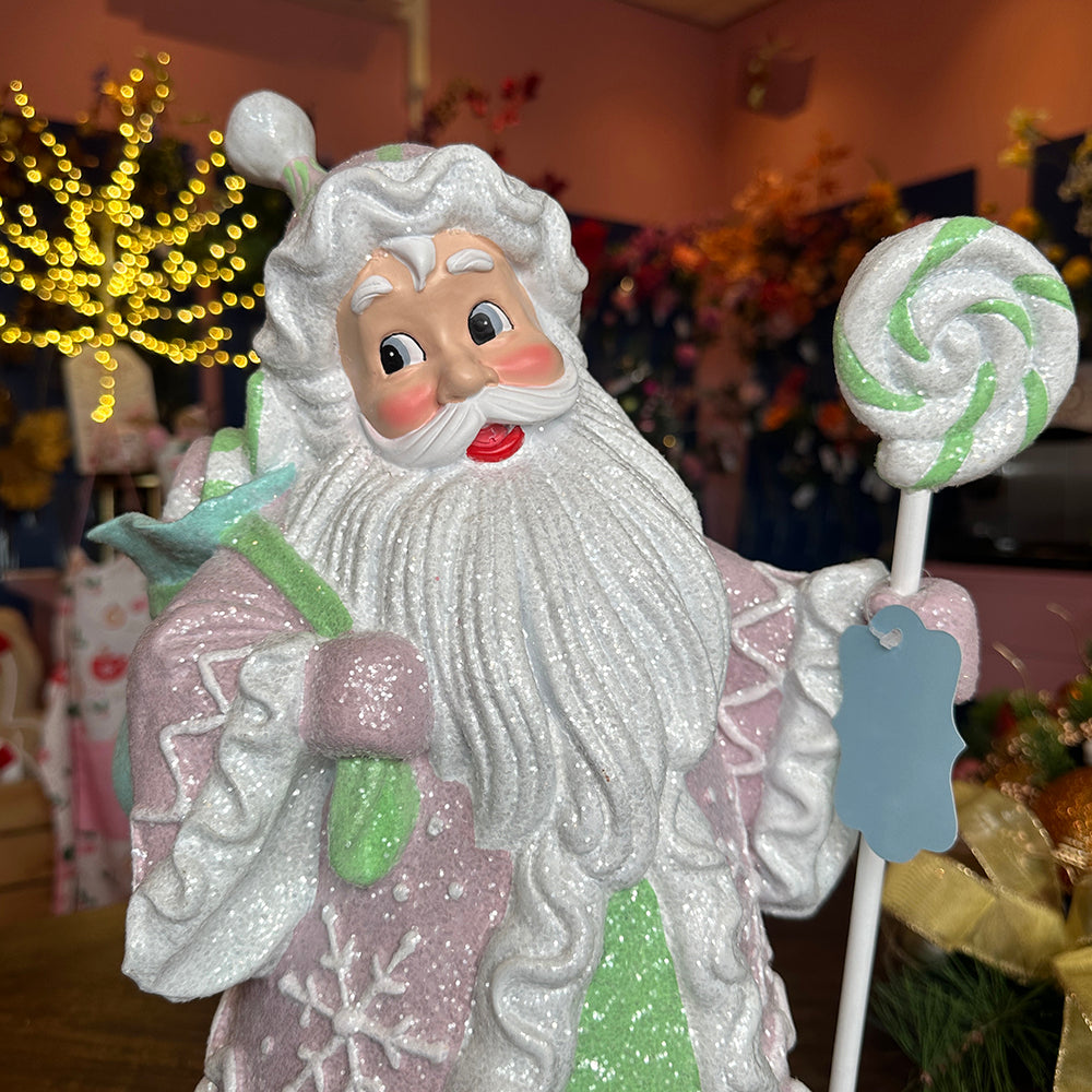 Viv! Christmas Kerstbeeld - Kerstman met Snoep - pastel - roze - 46cm