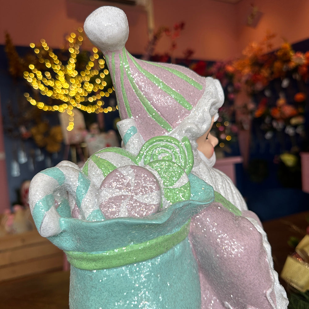 Viv! Christmas Kerstbeeld - Kerstman met Snoep - pastel - roze - 46cm