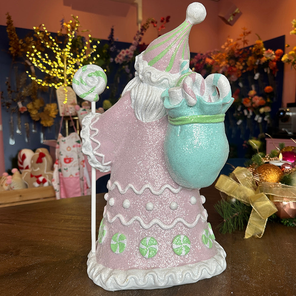 Viv! Christmas Kerstbeeld - Kerstman met Snoep - pastel - roze - 46cm