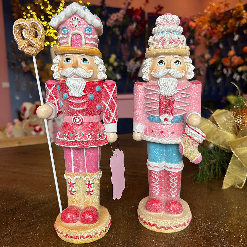 Viv! Christmas Kerstbeeld - Snoep Notenkraker - set van 2 - roze blauw - 32cm