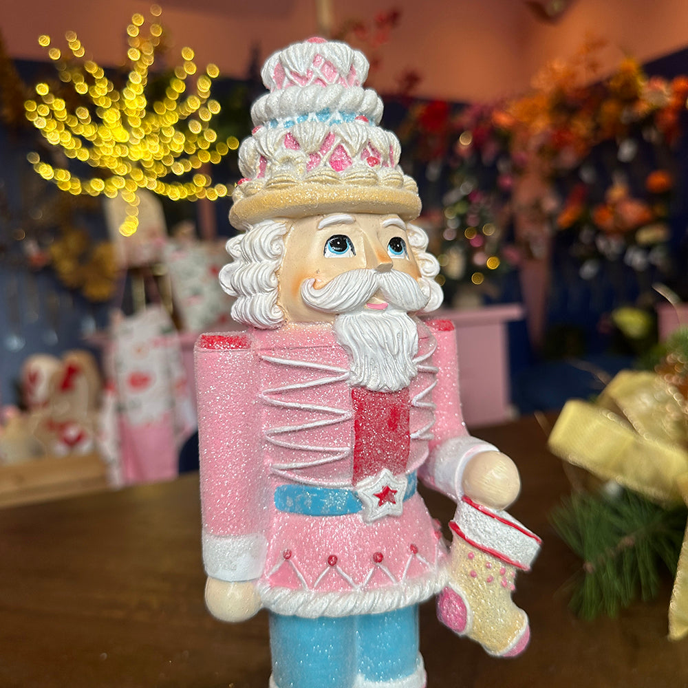 Viv! Christmas Kerstbeeld - Snoep Notenkraker - set van 2 - roze blauw - 32cm