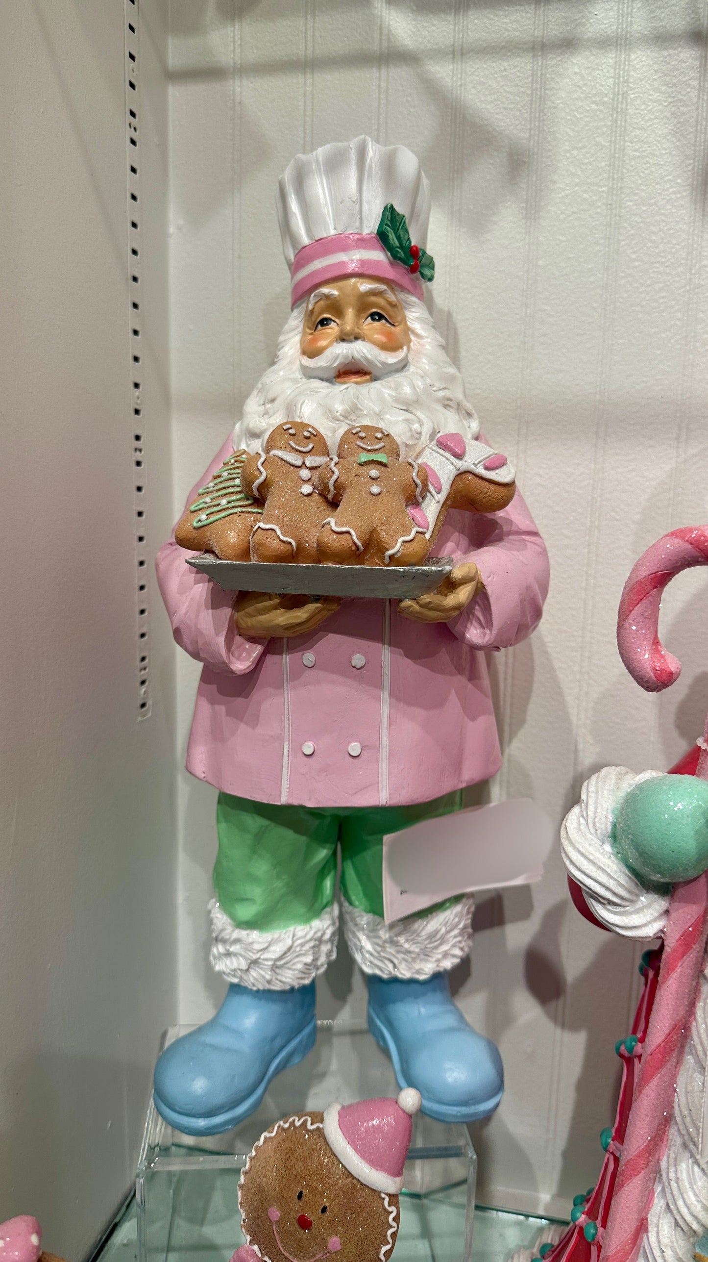 Viv! Christmas Kerstbeeld - Gingerbread Chef Kerstman - pastel - roze groen - 42cm