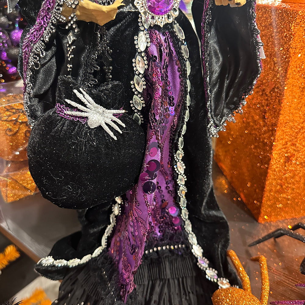 Viv! Christmas Halloween Decoratie Beeld - Enge Heks op Voetstuk - paars zwart - 61 cm