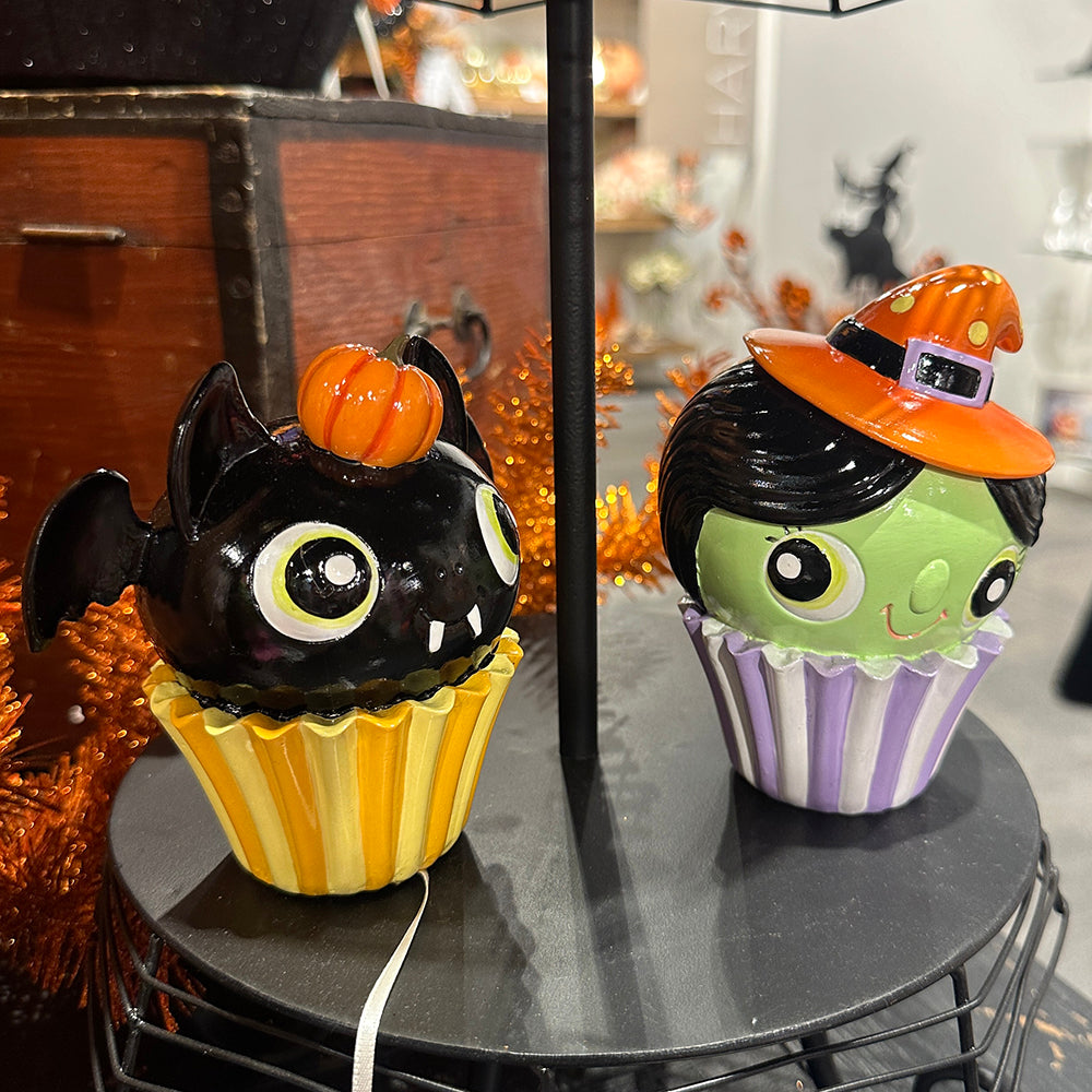 Viv! Christmas Halloween Decoratie Beeld - Cupcake Monstertjes - set van 4 - 13 cm