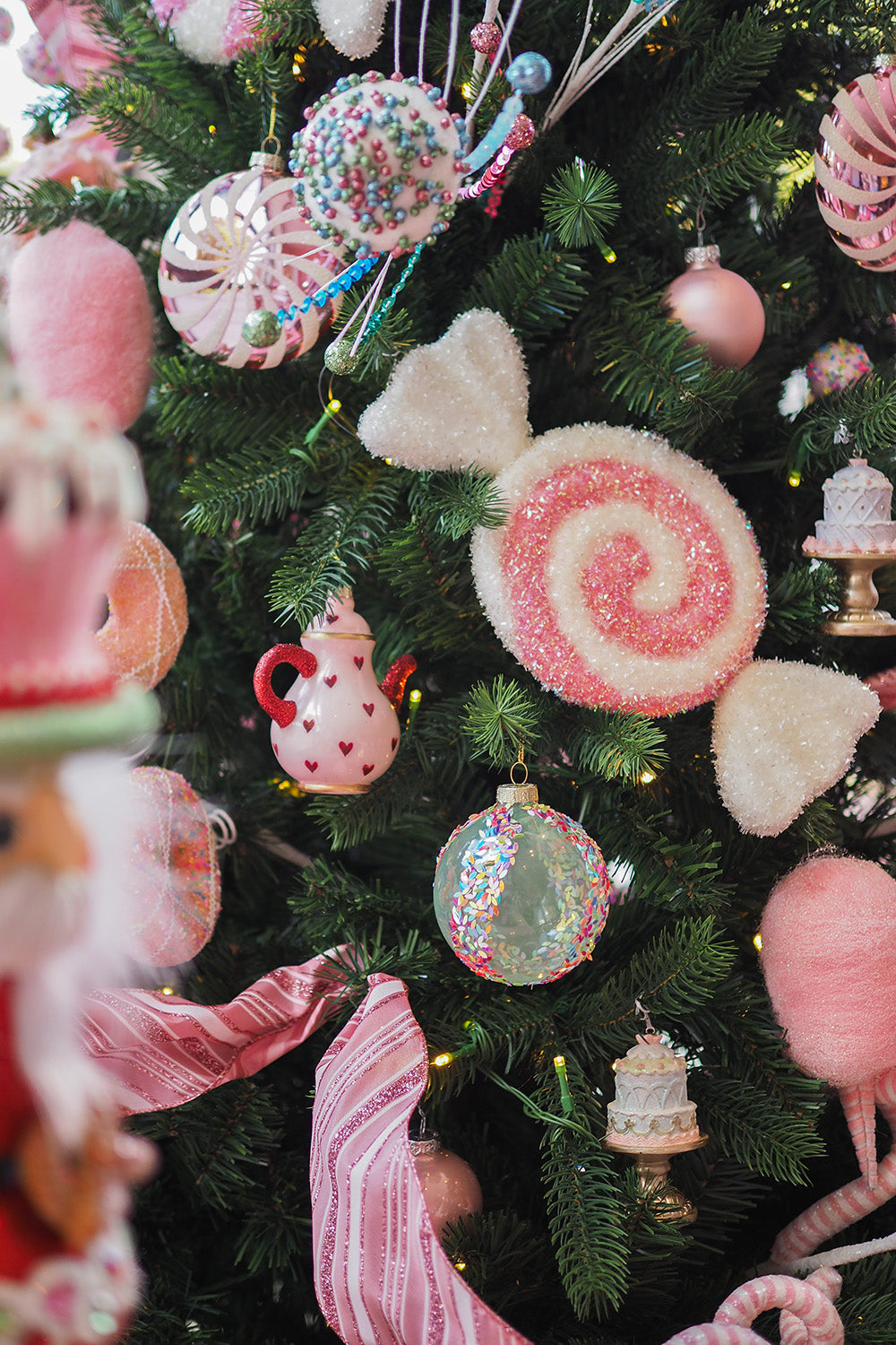 Viv! Christmas Kerstornament - Pepermunt Swirl Snoep - set van 2 - roze wit - groot - 30cm