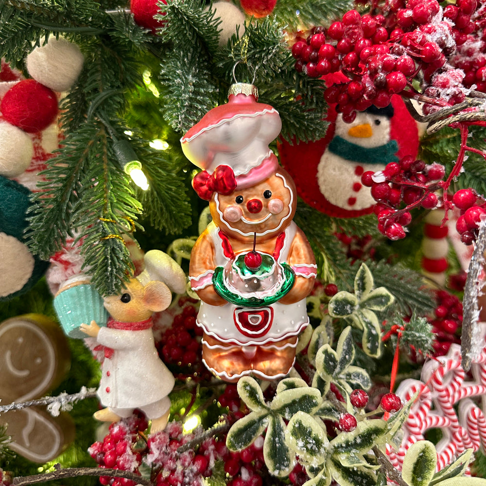 Viv! Christmas Kerstornament - Gingerbread Bakkers - set van 2 - glas - bruin rood - 15cm