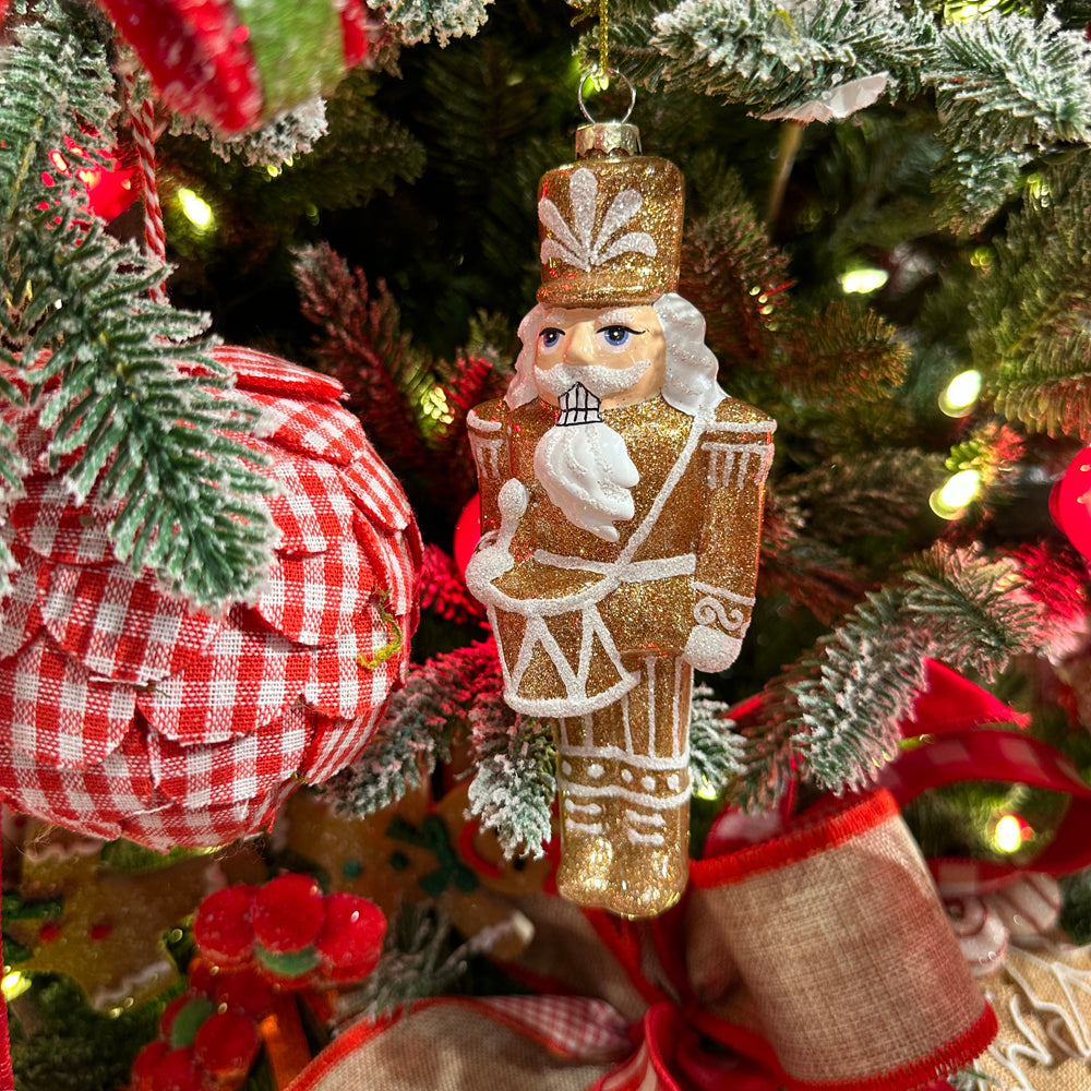 Viv! Christmas Kerstornament - Gingerbread Notenkraker - set van 2 - glas - bruin wit - 17cm