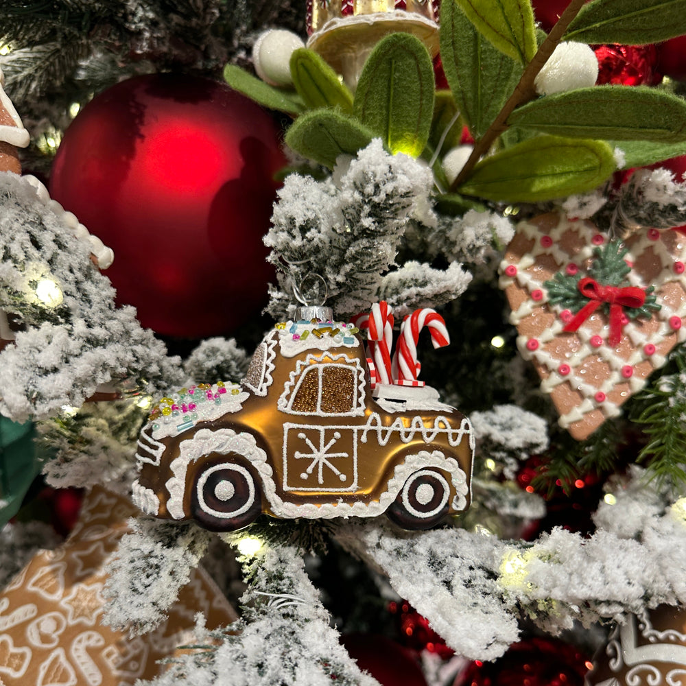 Viv! Christmas Kerstornament - Gingerbread Vrachtwagen - glas - bruin - 11cm