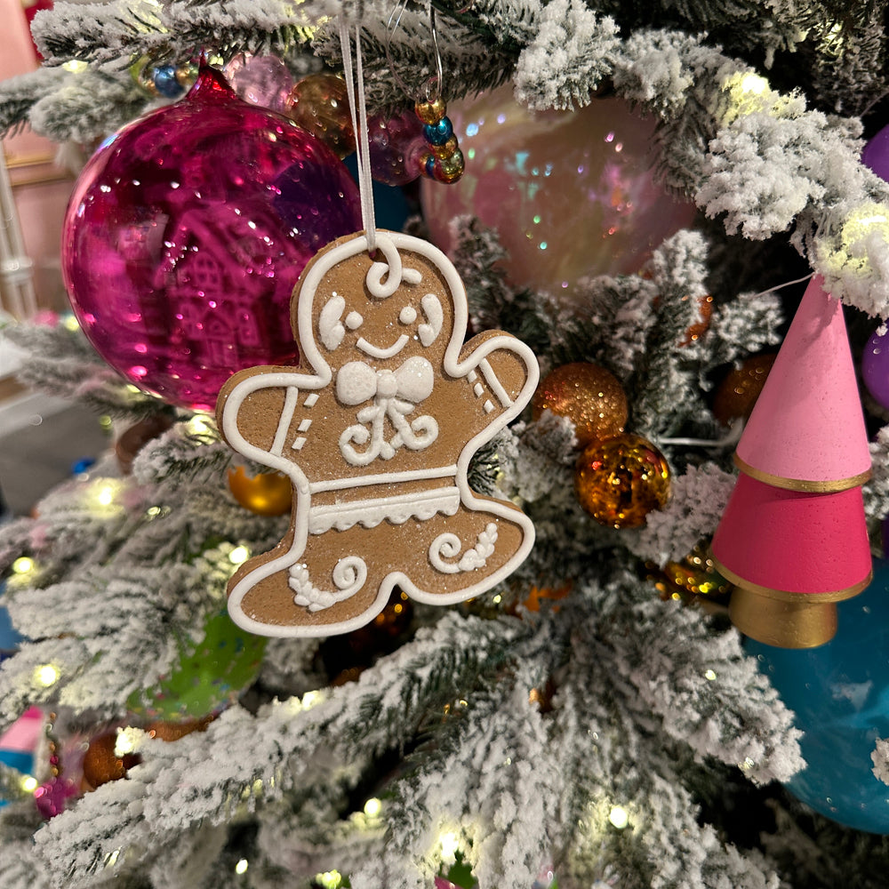 Viv! Christmas Kerstornament - Box met Gingerbread Figuren - set van 8 - bruin wit - 12cm