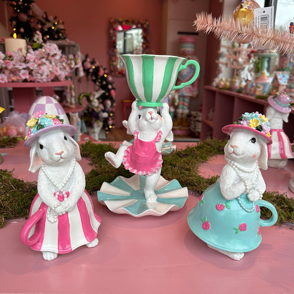 Viv! Christmas Paasdecoratie - Kleurrijke Paashaas met Kop en Schotel - pasen - 24cm