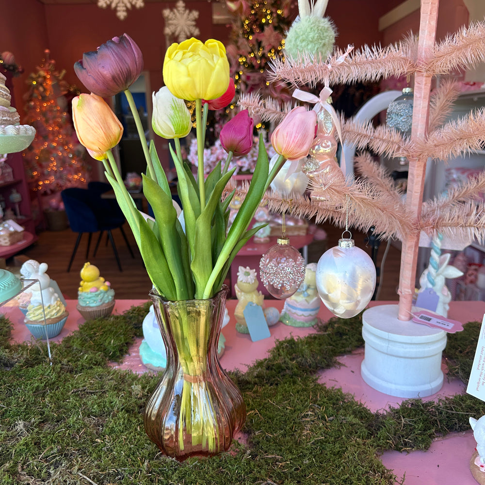 Viv! Home Luxuries - Tulpenboeket - 9 stuks - kunststof bloem - 44cm - roze paars perzik wit geel
