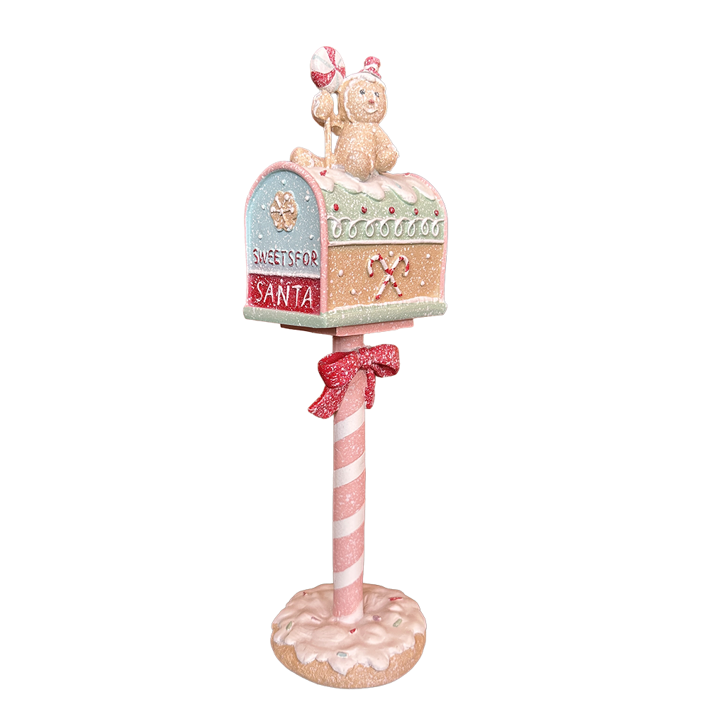 Viv! Christmas Kerstbeeld - Gingerbread Brievenbus - pastel - roze groen - 36cm