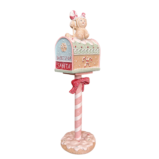 Viv! Christmas Kerstbeeld - Gingerbread Brievenbus - pastel - roze groen - 36cm