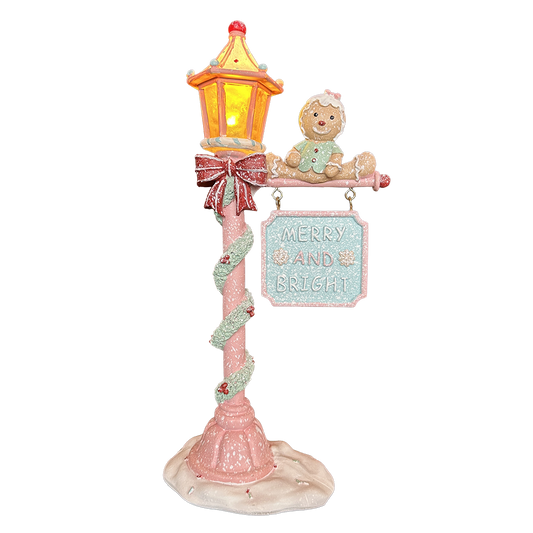 Viv! Christmas Kerstbeeld - Gingerbread Lantaarn incl. LED Verlichting - pastel - roze groen - 36cm