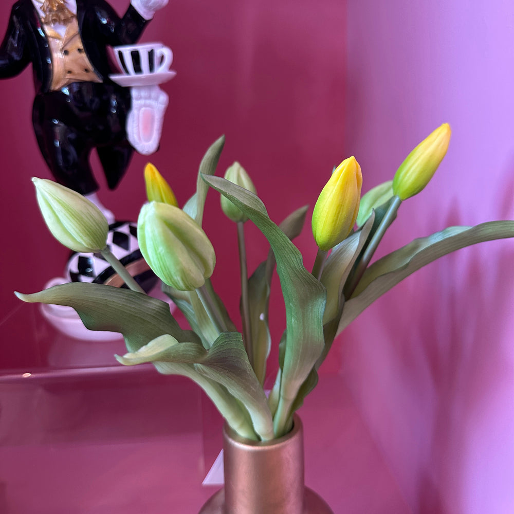 Viv! Home Luxuries - Tulpen boeket - 7 stuks - kunststof bloem - geel groen - 32cm