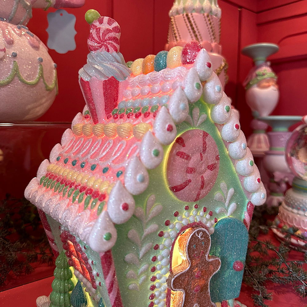 Viv! Christmas Kerstbeeld - Snoep Gingerbread Huis incl. LED Verlichting - pastel - 33cm