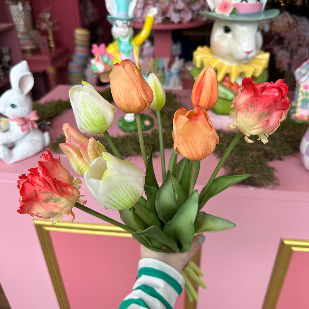 Viv! Home Luxuries - Tulpenboeket - 9 stuks - kunststof bloem - 40cm - perzik wit