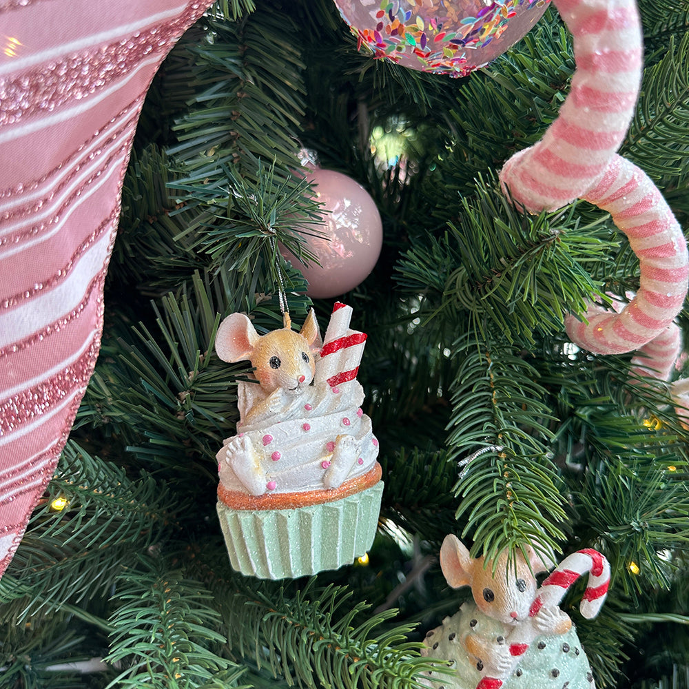 Viv! Christmas Kerstornament - Muisjes in Cupcakes - set van 3 - pastel - multi - 8cm