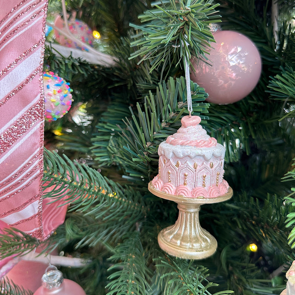 Viv! Christmas Kerstornament - Taarten op Serveerschaal - set van 3 - pastel - roze goud - 9cm