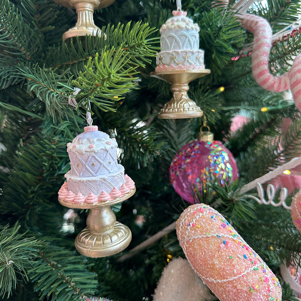 Viv! Christmas Kerstornament - Taarten op Serveerschaal - set van 3 - pastel - roze goud - 9cm