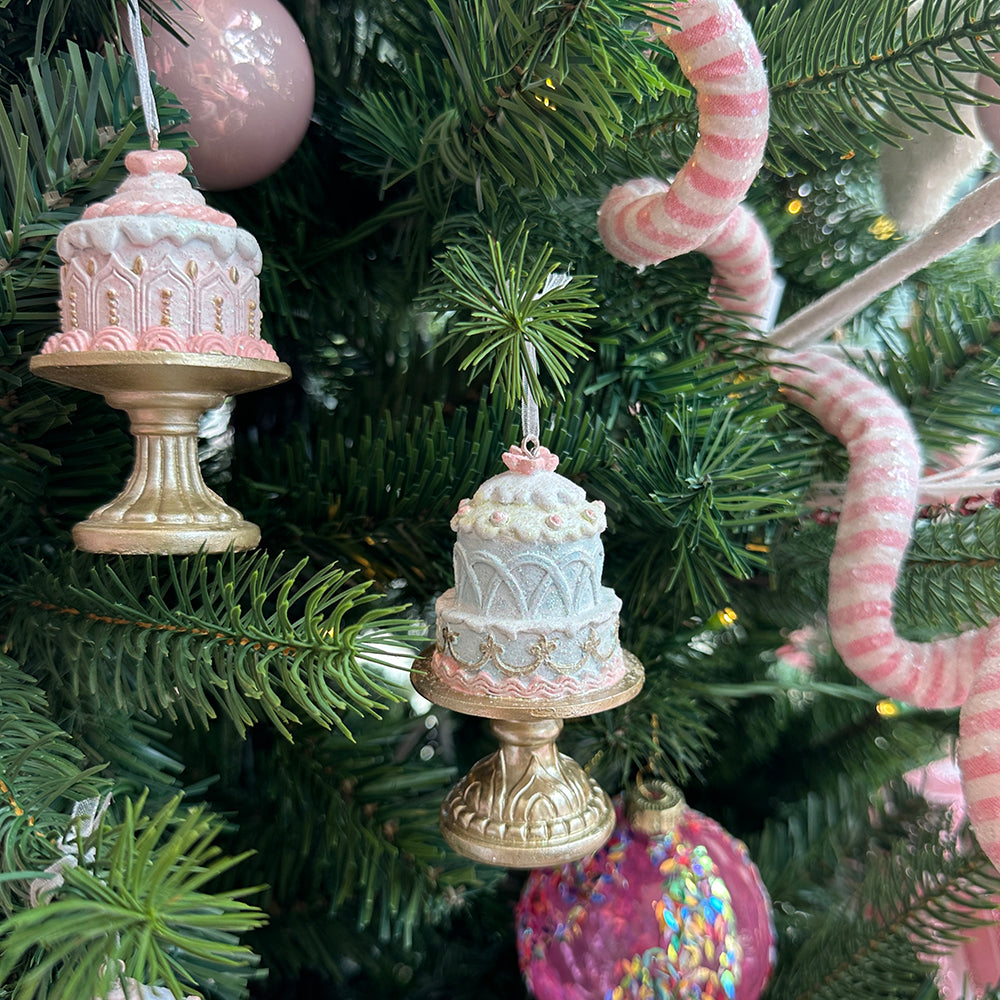 Viv! Christmas Kerstornament - Taarten op Serveerschaal - set van 3 - pastel - roze goud - 9cm