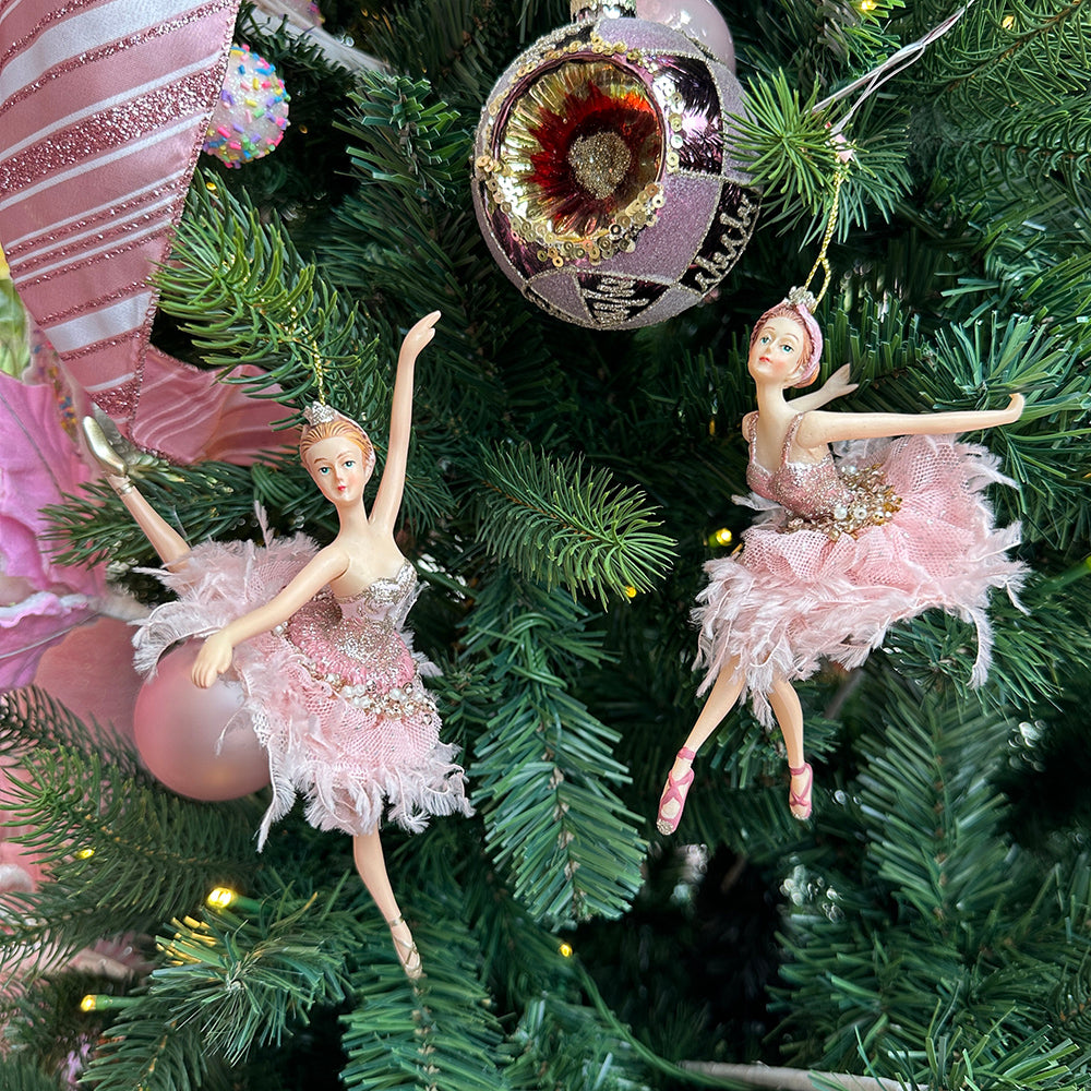 Viv! Christmas Kerstornament - Ballerina's - set van 2 - roze - 18cm