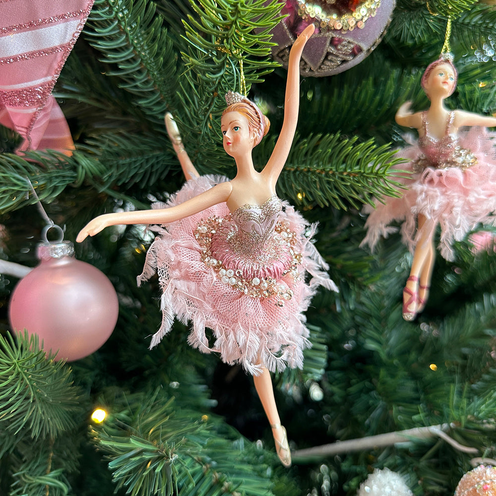 Viv! Christmas Kerstornament - Ballerina's - set van 2 - roze - 18cm