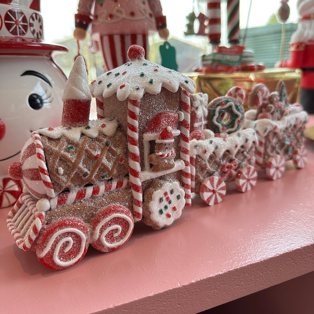 Viv! Christmas Kerstbeeld - Gingerbread Trein - bruin wit rood - 33cm