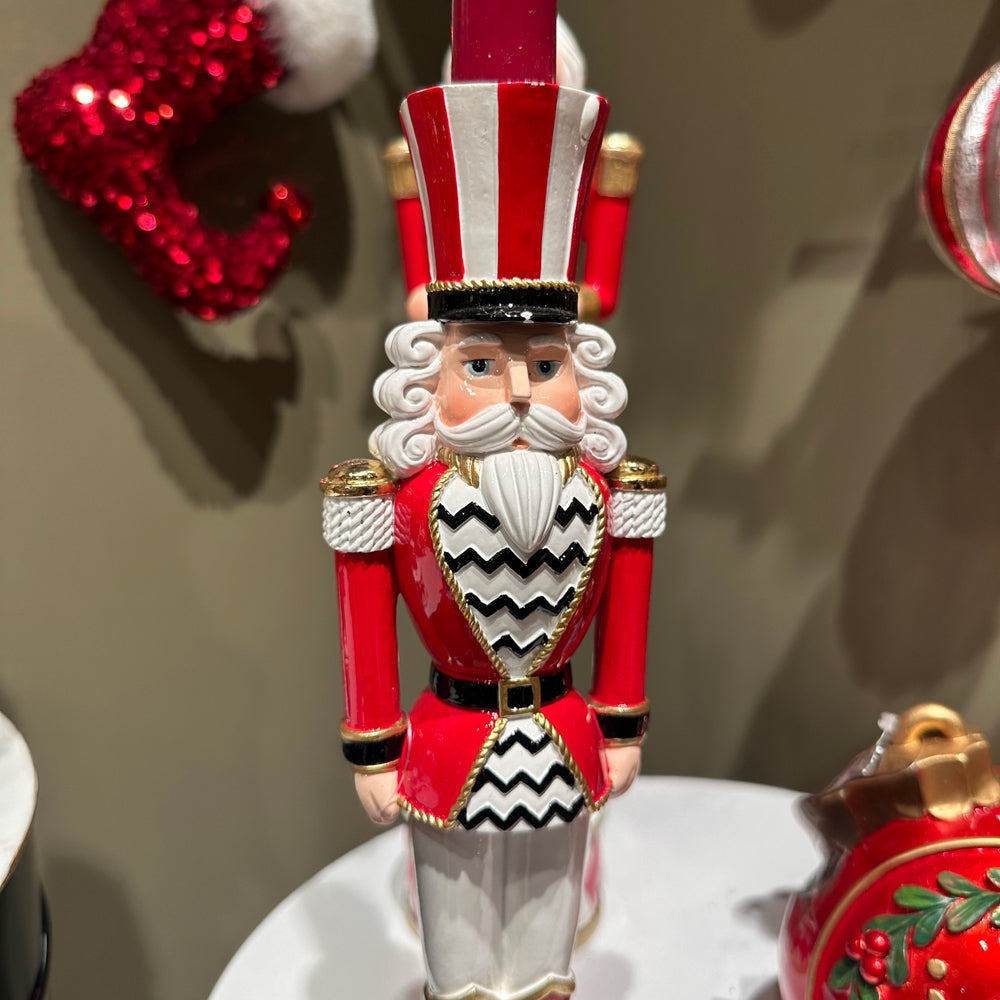 Viv! Christmas Kerst Tafeldecoratie - Kandelaar Notenkraker - rood zwart wit - 30cm