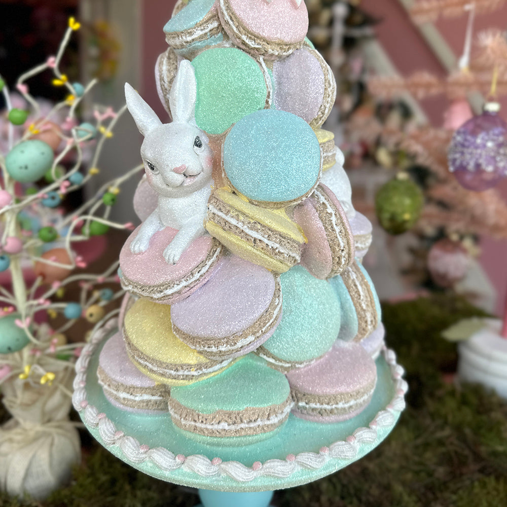 Viv! Christmas Paasdecoratie - Taart met Macarons en Konijntjes op Metalen Voetstuk - pasen - pastel - 60cm