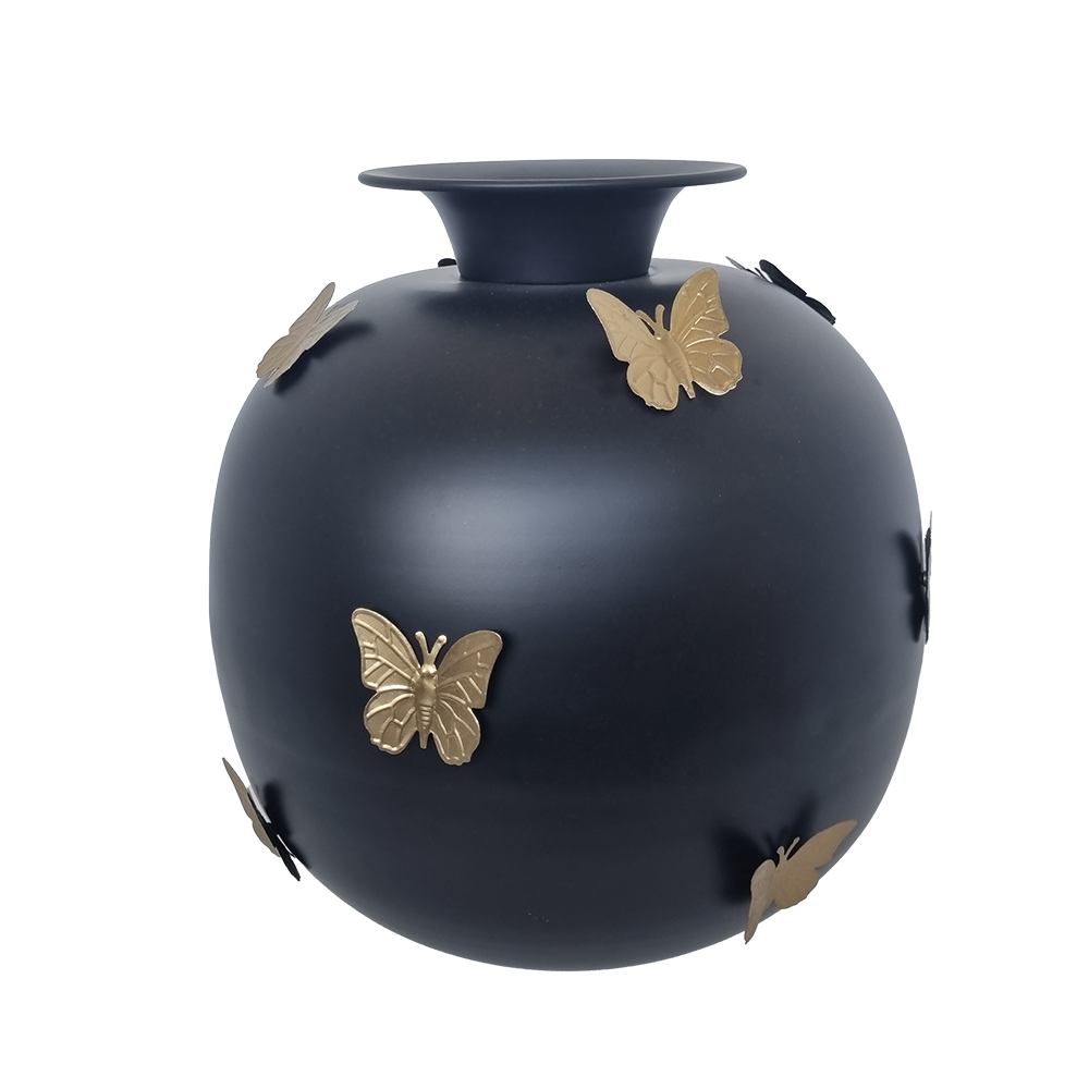 Viv! Home Luxuries Vaas Vlinders - Metaal - Zwart Goud - 37cm