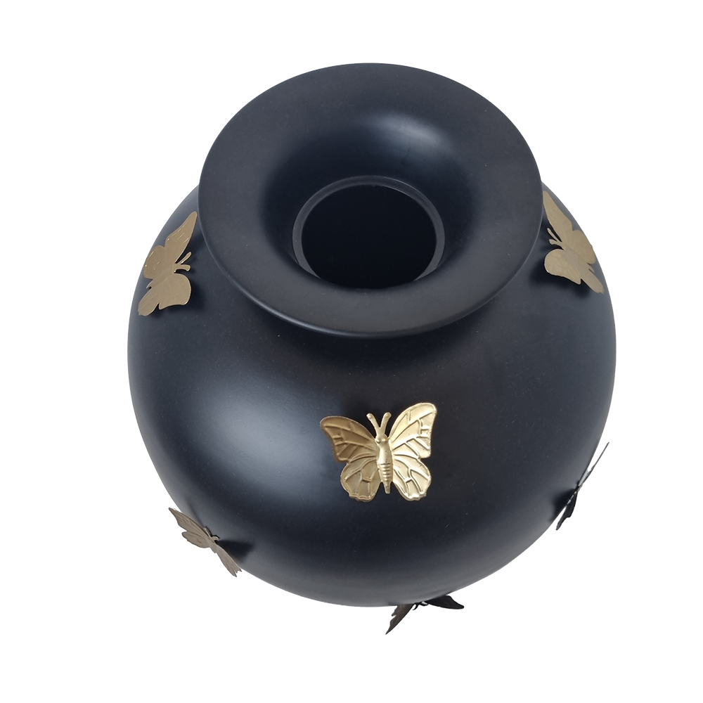 Viv! Home Luxuries Vaas Vlinders - Metaal - Zwart Goud - 37cm