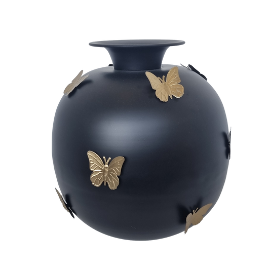 Viv! Home Luxuries Vaas Vlinders - Metaal - Zwart Goud - 37cm