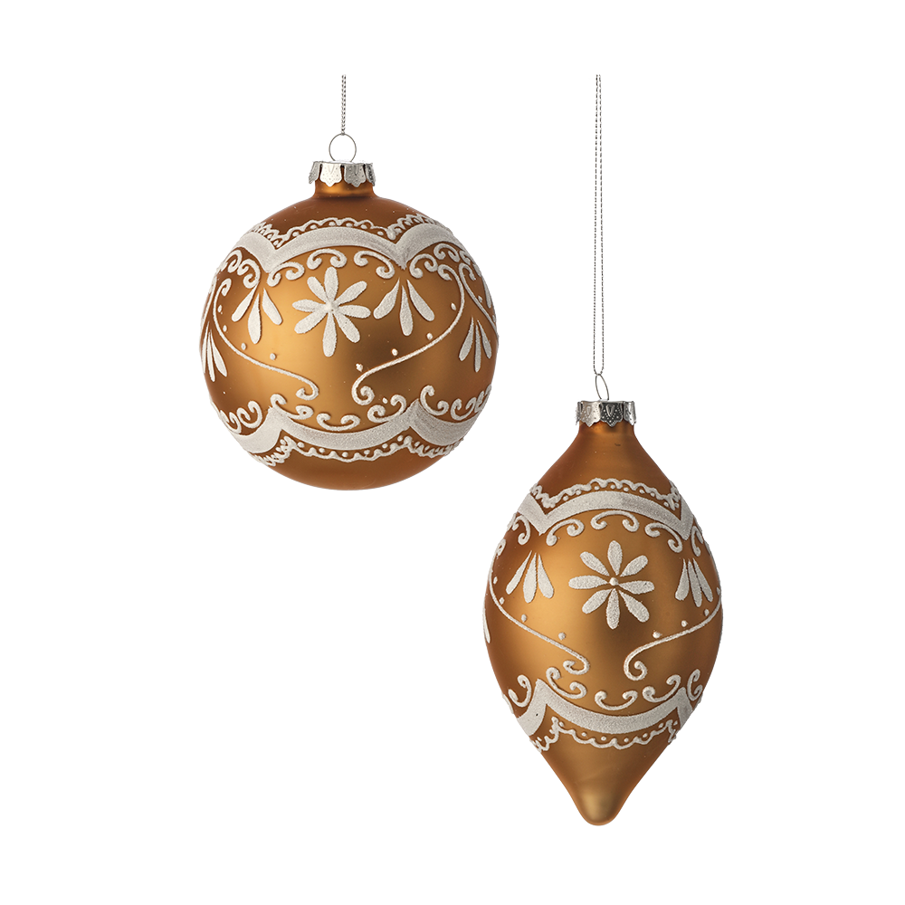 Viv! Christmas Kerstbal - Gingerbread - set van 2 - glas - bruin wit - 10 en 15cm