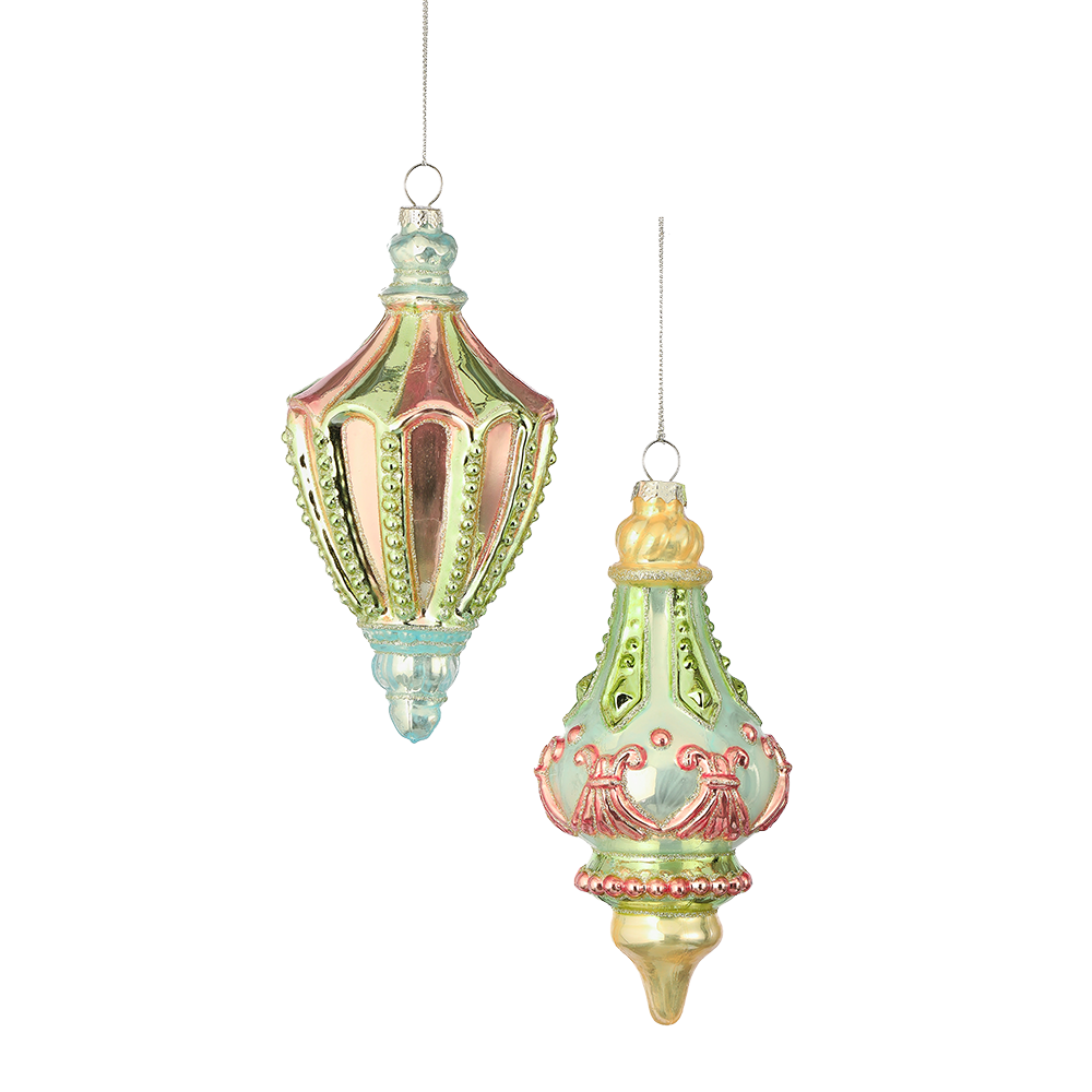 Viv! Christmas Kerstbal - Vintage Parisienne - set van 2 - glas - pastel - 16cm