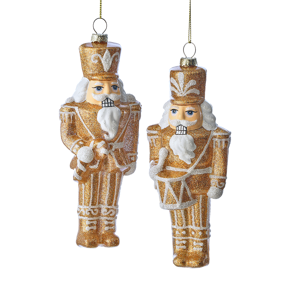 Viv! Christmas Kerstornament - Gingerbread Notenkraker - set van 2 - glas - bruin wit - 17cm