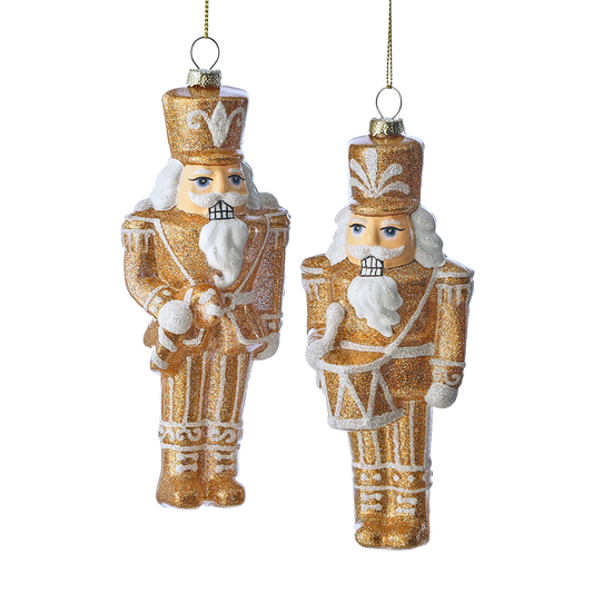 Viv! Christmas Kerstornament - Gingerbread Notenkraker - set van 2 - glas - bruin wit - 17cm