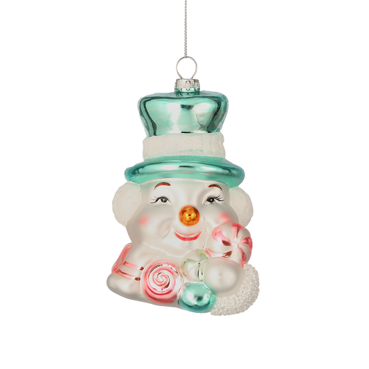 Viv! Christmas Kerstornament - Sneeuwpop met Snoepgoed - glas - pastel - 13cm