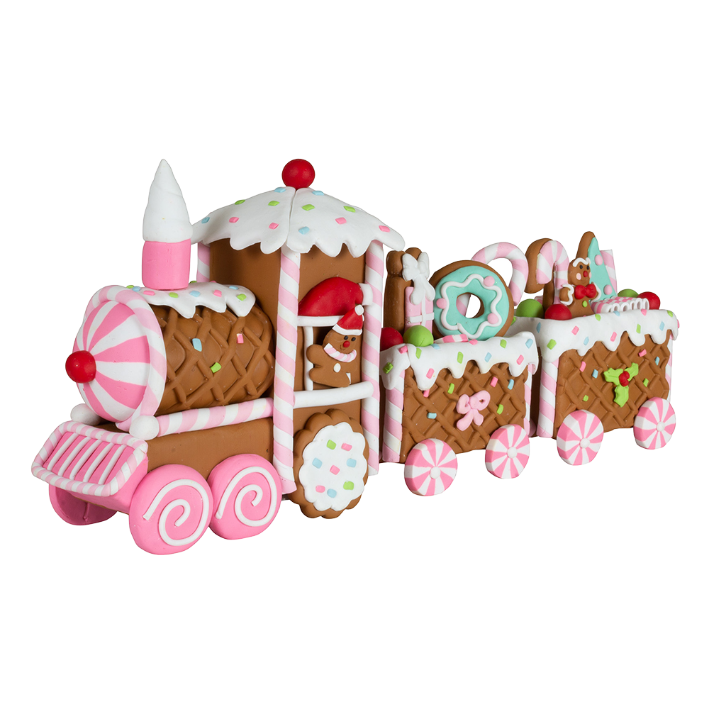 Viv! Christmas Kerstbeeld - Gingerbread Trein - pastel - roze - 33cm