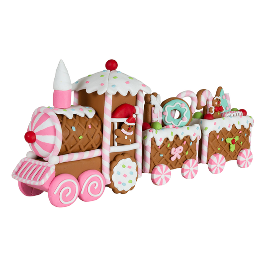 Viv! Christmas Kerstbeeld - Gingerbread Trein - pastel - roze - 33cm