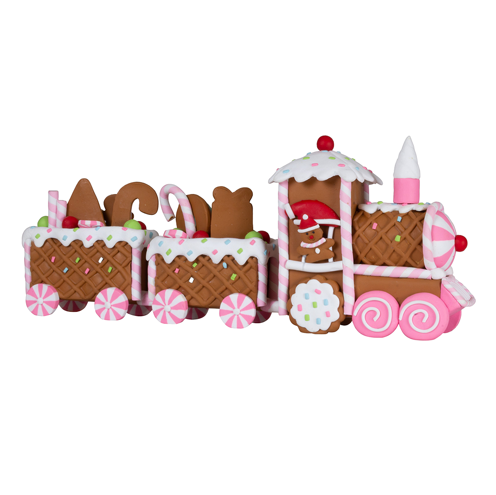 Viv! Christmas Kerstbeeld - Gingerbread Trein - pastel - roze - 33cm