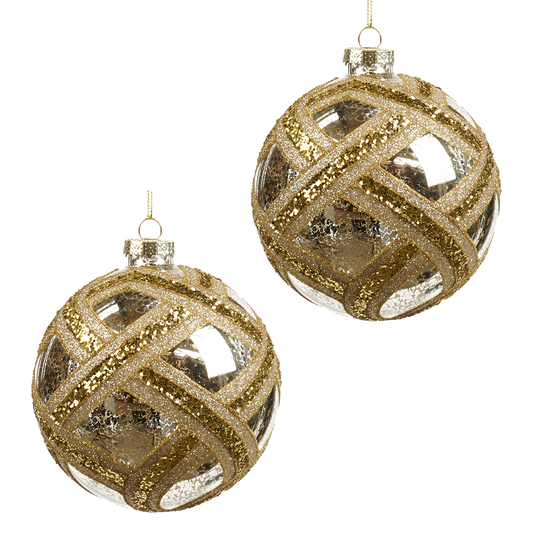 Viv! Home Luxuries Christmas ball - Glitter pattern - glass - silver gold - 10cm