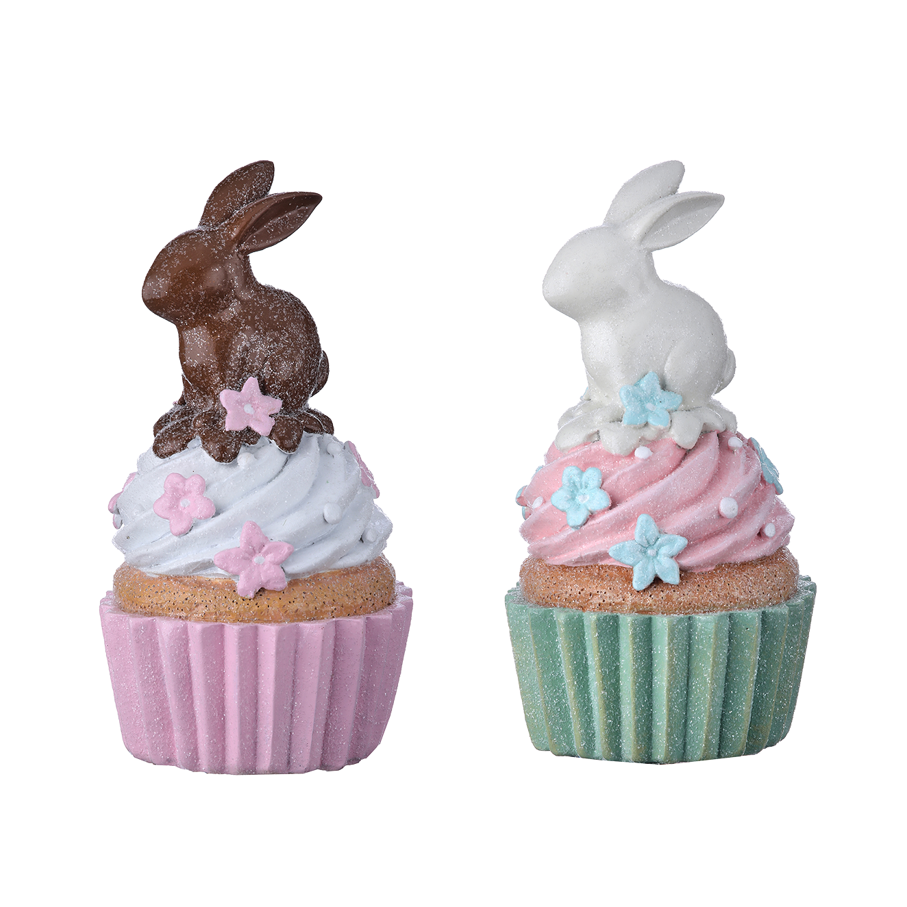 Viv! Christmas Paasdecoratie - Cupcake met Chocolade Paashaas - set van 2 - pasen - pastel - 14cm