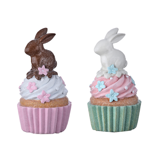 Viv! Christmas Paasdecoratie - Cupcake met Chocolade Paashaas - set van 2 - pasen - pastel - 14cm