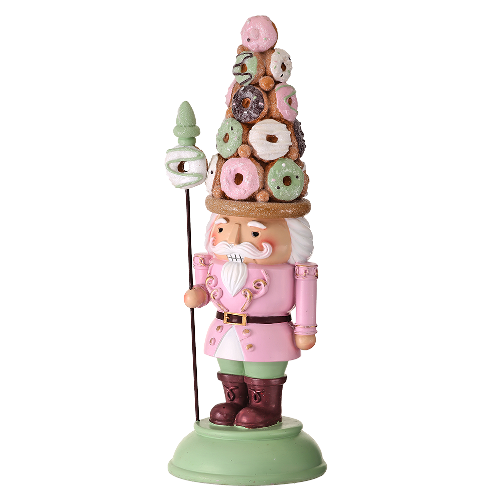 Viv! Christmas Kerstbeeld - Notenkraker met Donut Hoed en Staf - pastel - roze groen - 38cm