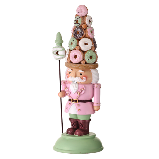 Viv! Christmas Kerstbeeld - Notenkraker met Donut Hoed en Staf - pastel - roze groen - 38cm