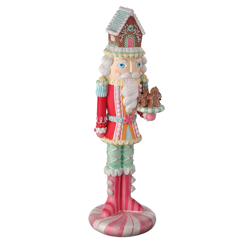 Viv! Christmas Kerstbeeld - Kerst Notenkraker Gingerbread - roze groen rood bruin - 45cm