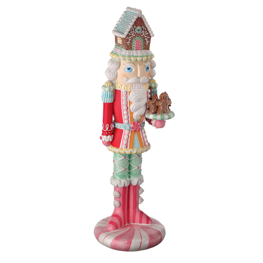 Viv! Christmas Kerstbeeld - Kerst Notenkraker Gingerbread - roze groen rood bruin - 45cm