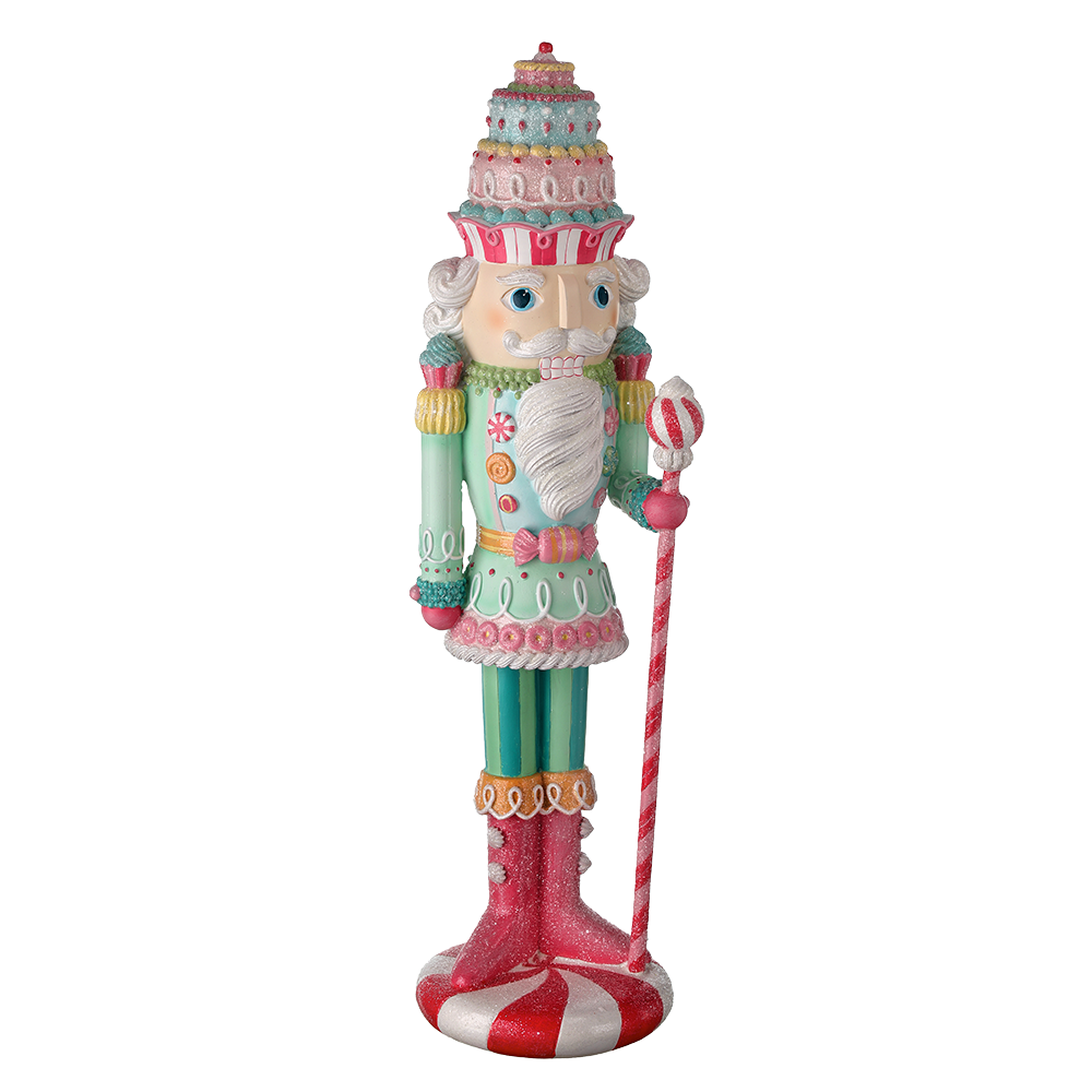 Viv! Christmas Kerstbeeld - Kerst Notenkraker Taart en Snoep - pastel - roze groen - 55cm