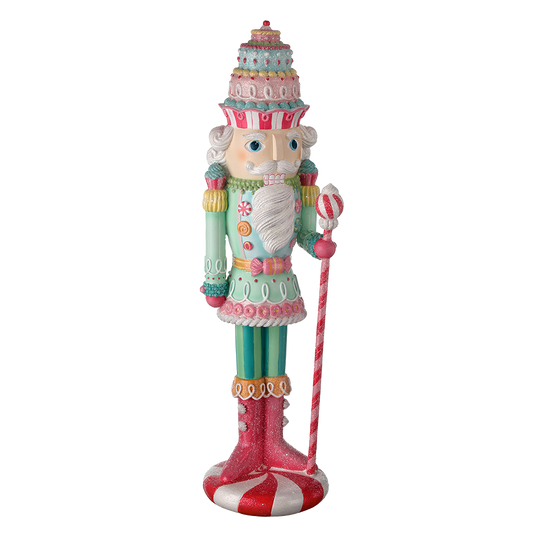 Viv! Christmas Kerstbeeld - Kerst Notenkraker Taart en Snoep - pastel - roze groen - 55cm